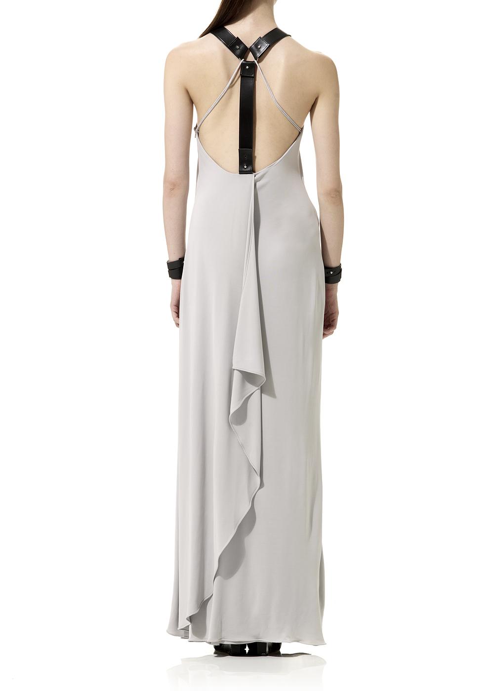 Matte Jersey Leather Strap Front Drape Dress FashionBridesMaids